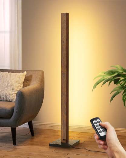 EDISHINE 46" Dimmable Wood Corner Floor Lamp with Remote, 7 Color Temperature-HFLK02V