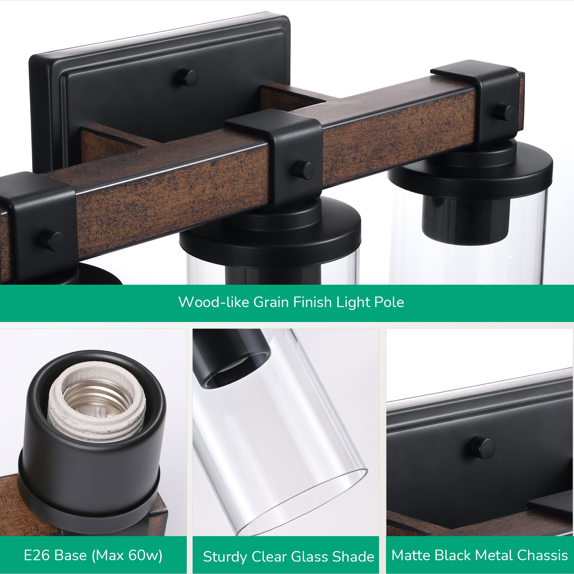 EDISHINE Farmhouse Vanity Lights for Bathroom-HHVL02D-B2B