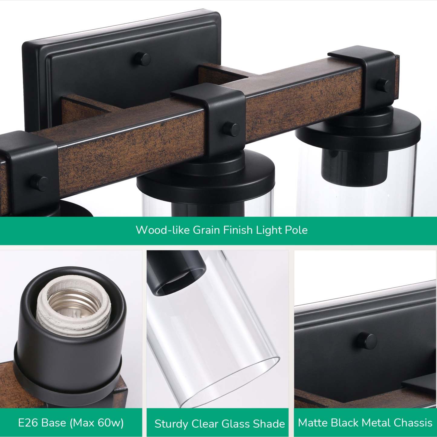 EDISHINE Farmhouse Vanity Lights for Bathroom-HHVL02D-B2B