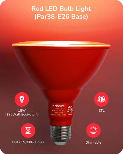 EDISHINE PAR38 Dimmable 18W(120W Equivalent) E26 Base Red & Green Flood Light Bulb, 2 Pack-HDCP38E-B2B