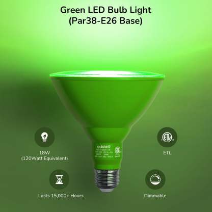 EDISHINE 18W Dimmable Green Flood Light Bulbs (2 Pack)-HLBP38E
