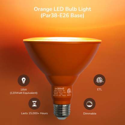 EDISHINE 18W Dimmable Orange Flood Light Bulb (2 Pack)-HLBP38C