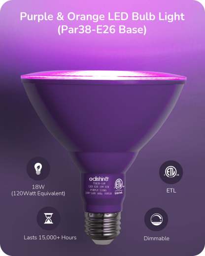 EDISHINE PAR38 Dimmable 18W(120W Equivalent) E26 Base Purple & Orange Flood Light Bulb, 2 Pack-HDCP38A-B2B