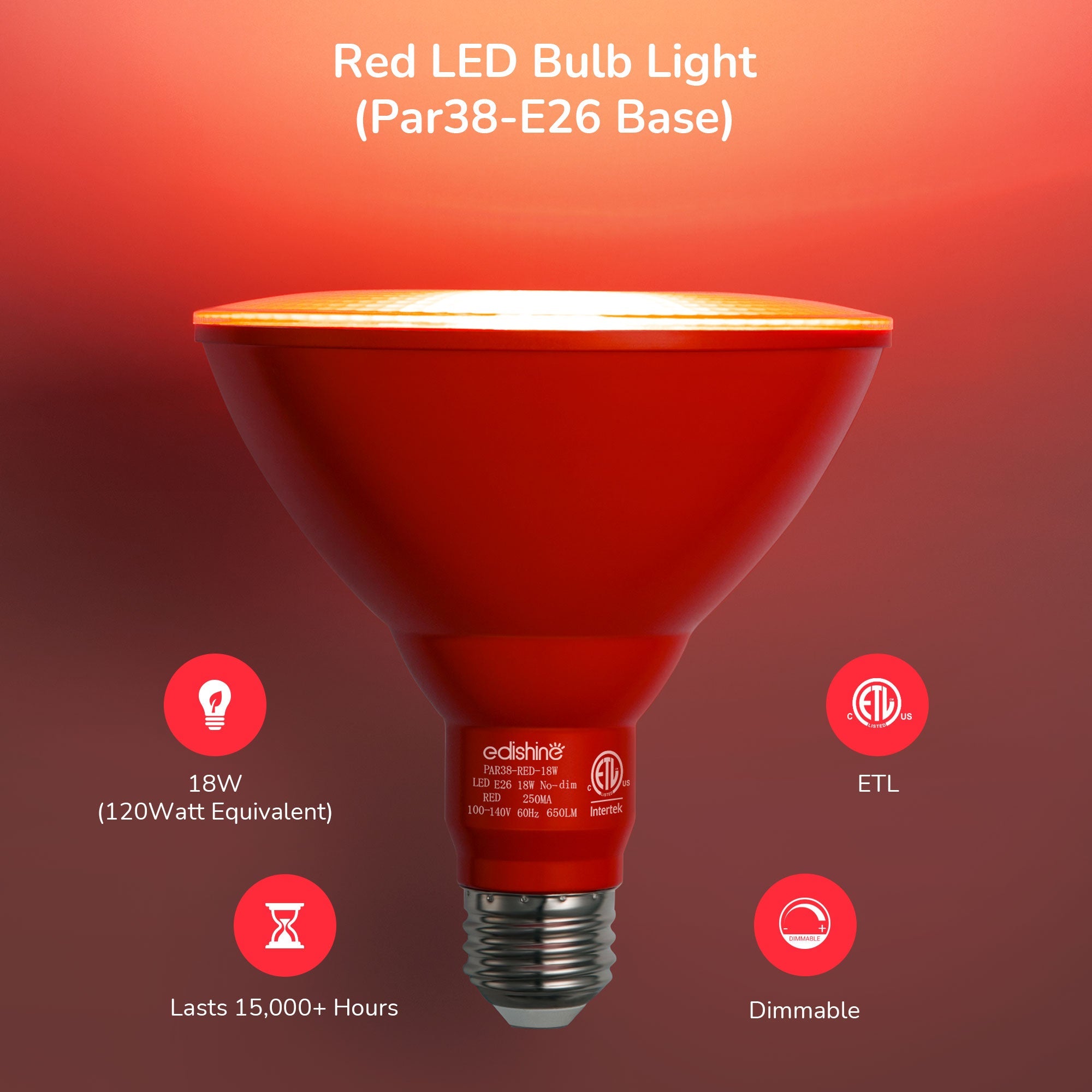 EDISHINE 18W Non-dimmable Red Flood Light Bulb (2 Pack)-HLBP38D-ND