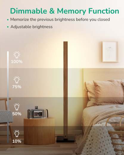 EDISHINE 46" Dimmable Wood Corner Floor Lamp with Remote, 7 Color Temperature-HLFL02V