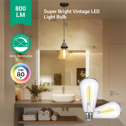 EDISHINE 4-Pack 7W(60W Equivalent) 2700K 800LM ST19 Non-Dimmable LED Edison Bulb E26 Base-HNST19A1