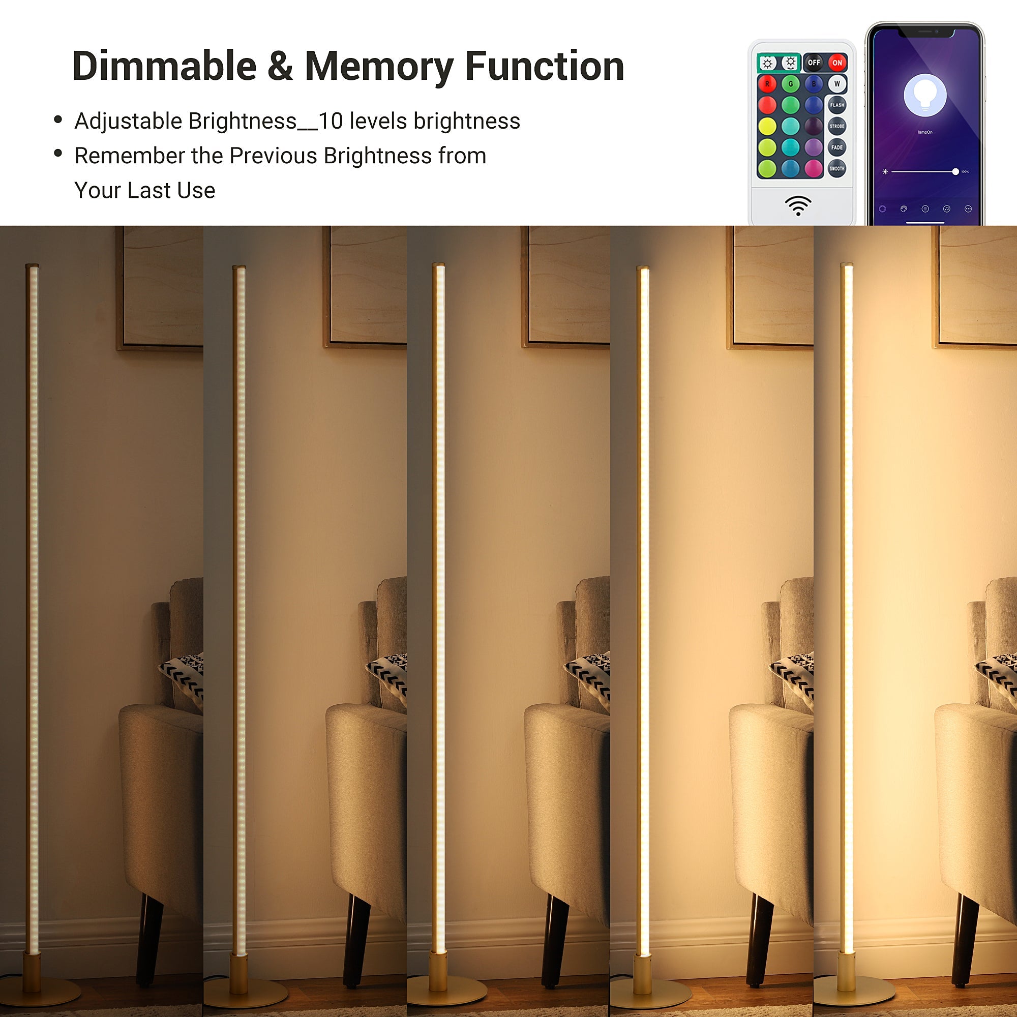 EDISHINE 57.5" Dimmable Smart WiFi Floor Lamp with App & Remote Control-F1HFLG02W