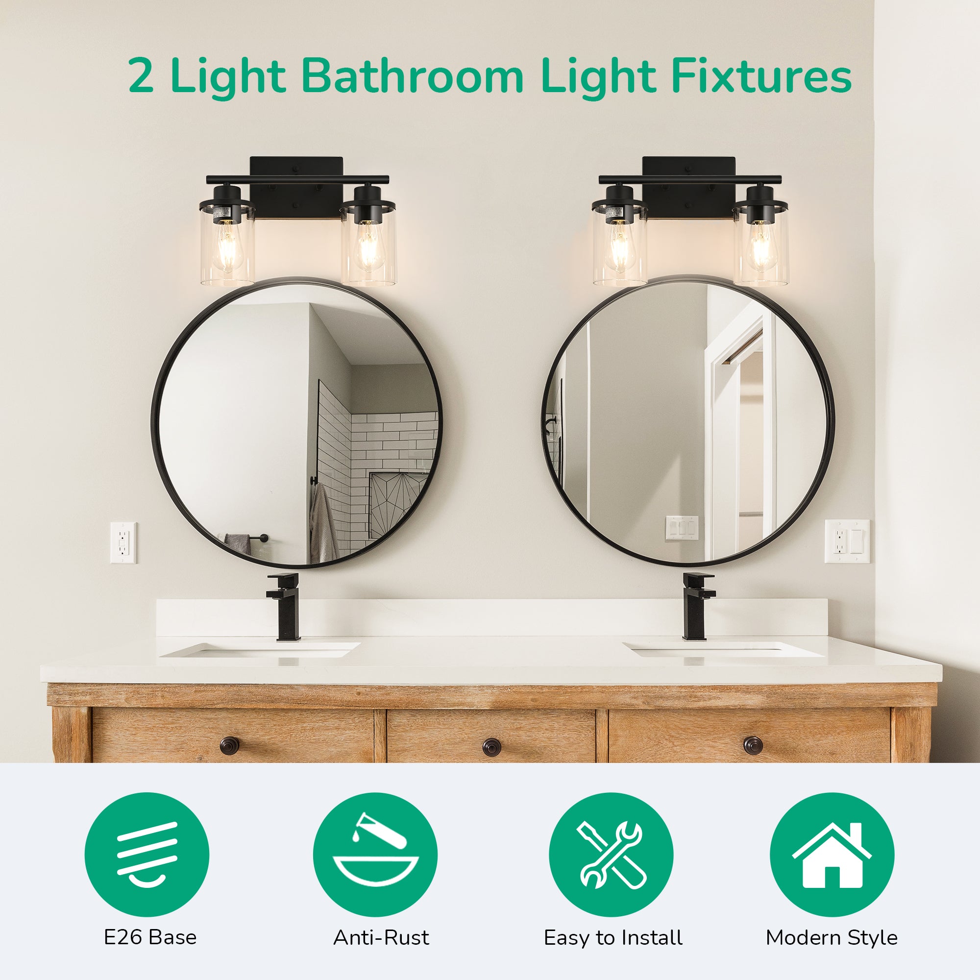 EDISHINE Matte Black Bathroom Light Fixtures-HHVL01B