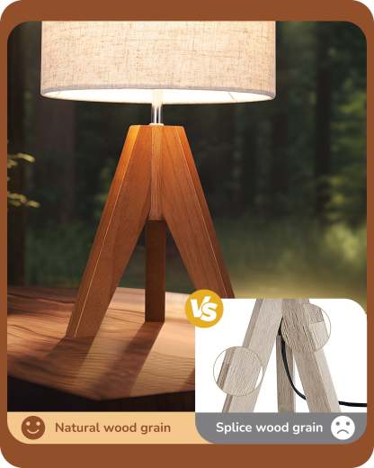 EDISHINE Wooden Tripod Table Lamp with Linen Fabric Lampshade, 2 Pack-HLTL25Q