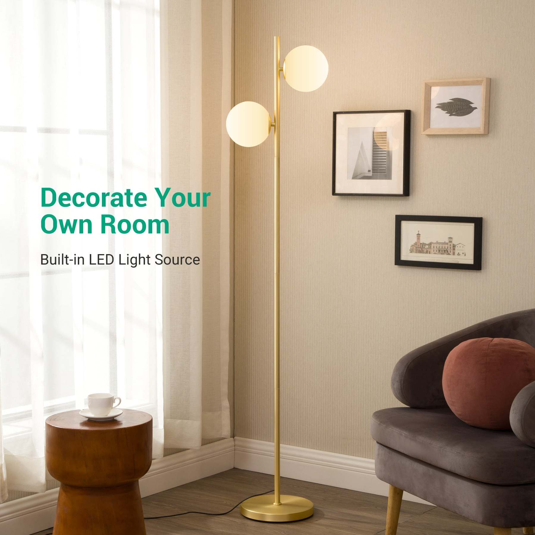 EDISHINE Brass Mid Century Modern Floor Lamp-HLFL08A