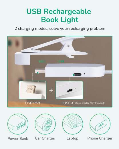 缺货下架EDISHINE USB Rechargeable Reading Light, 3 Color Modes & Stepless Dimmable, White Blue, 2Pack-ZHBRL10AC