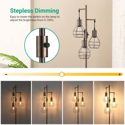 EDISHINE 65" Dimmable Industrial Floor Lamp with 3 LED Bulbs-HOFL03G