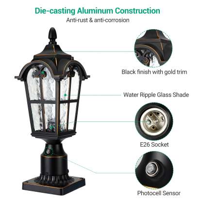 EDISHINE Dusk to Dawn Outdoor Post Light with Pier Mount Base-HOPL01A