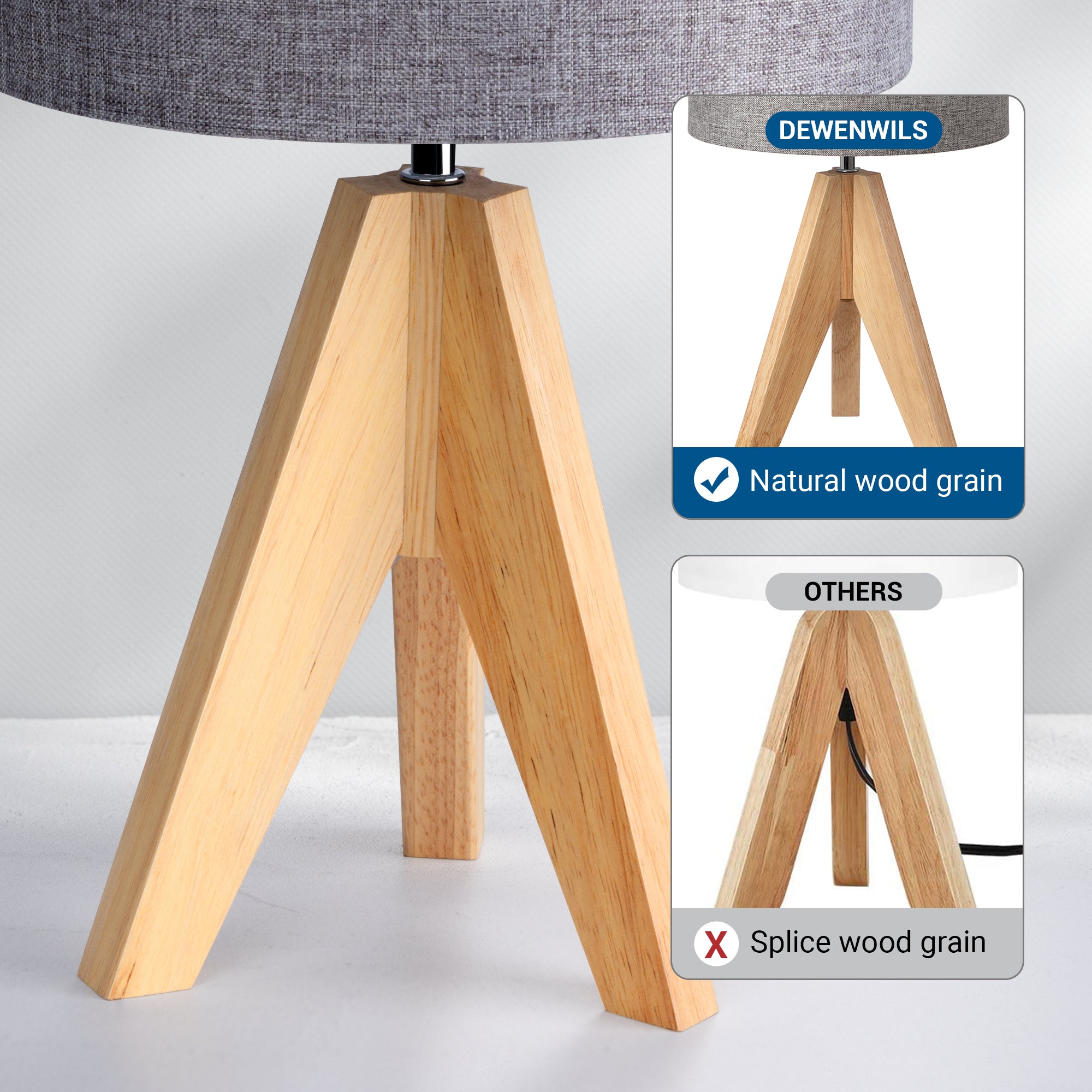 EDISHINE 14.2″ Tripod Wood Table Lamp with ON/Off Switch, 1 Pack-HLTL05L