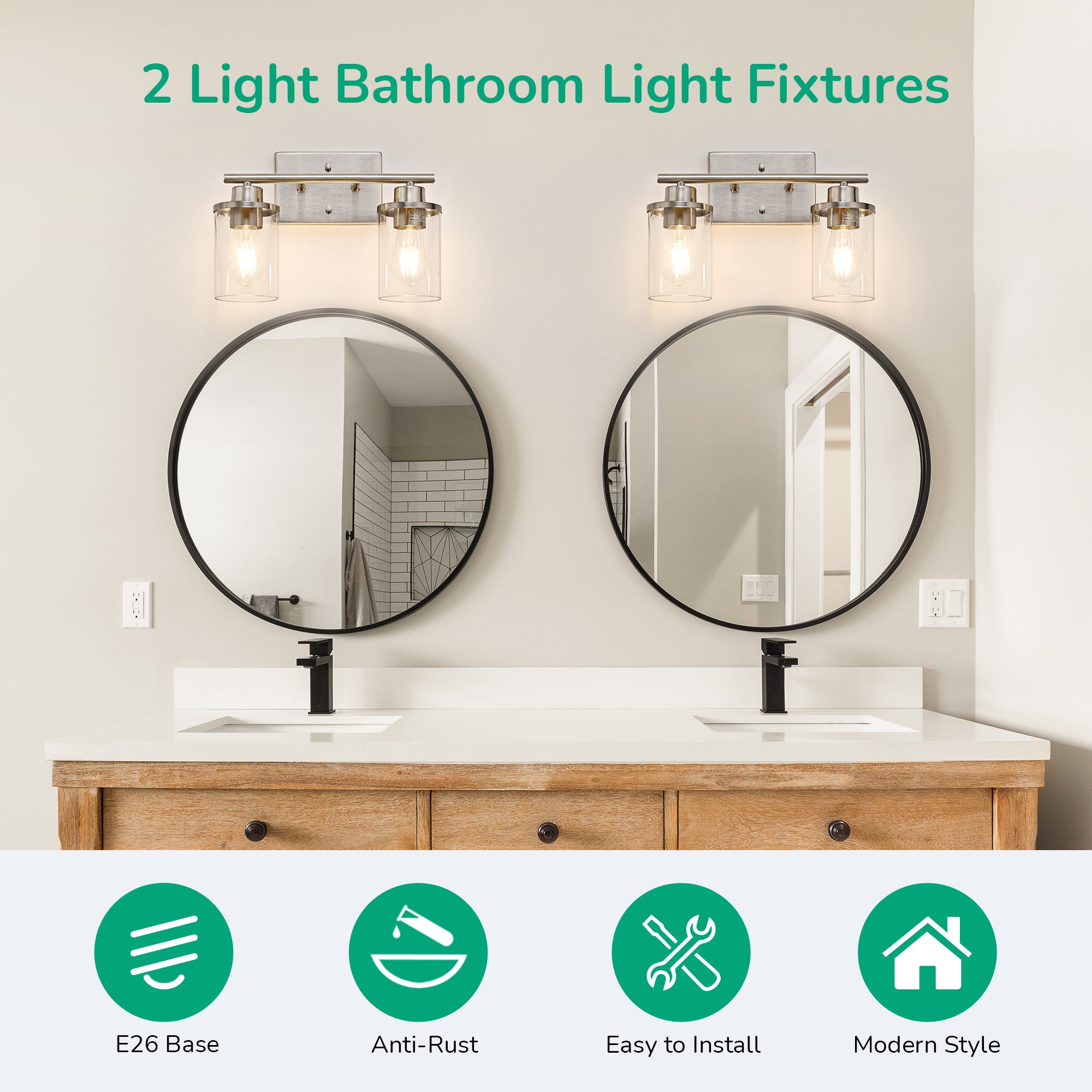 EDISHINE Silver Bathroom Light Fixtures-HHVL02B