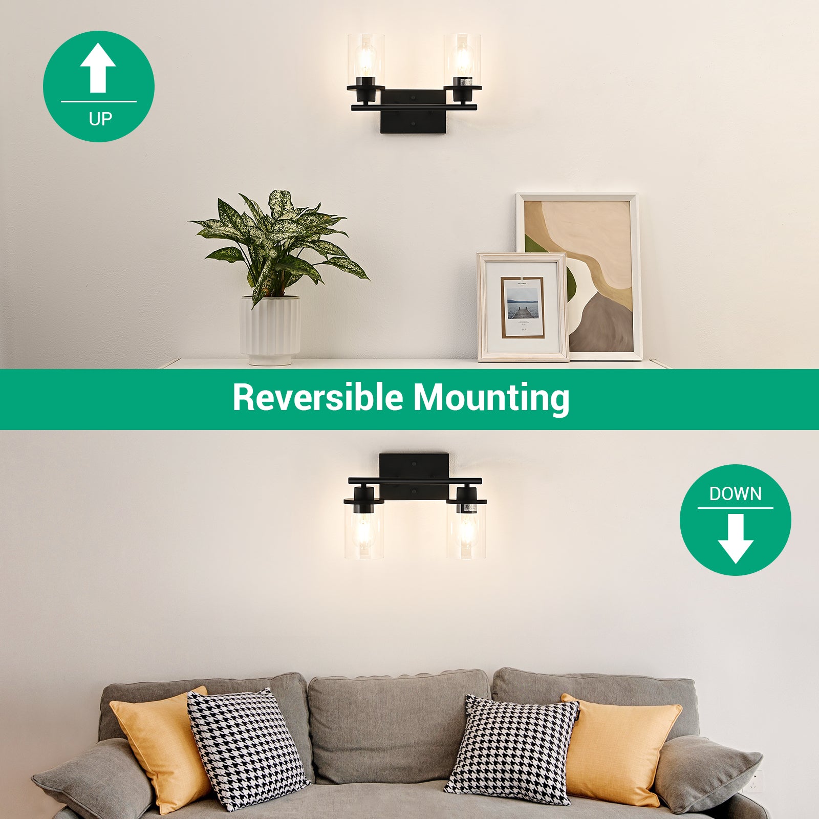 EDISHINE Matte Black Bathroom Light Fixtures-HHVL01B