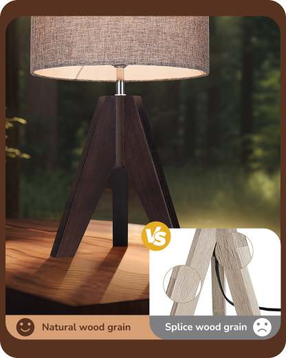 EDISHINE 14.2″ Walnut Color Wooden Tripod Table Lamp, 1 Pack-HLTL05R
