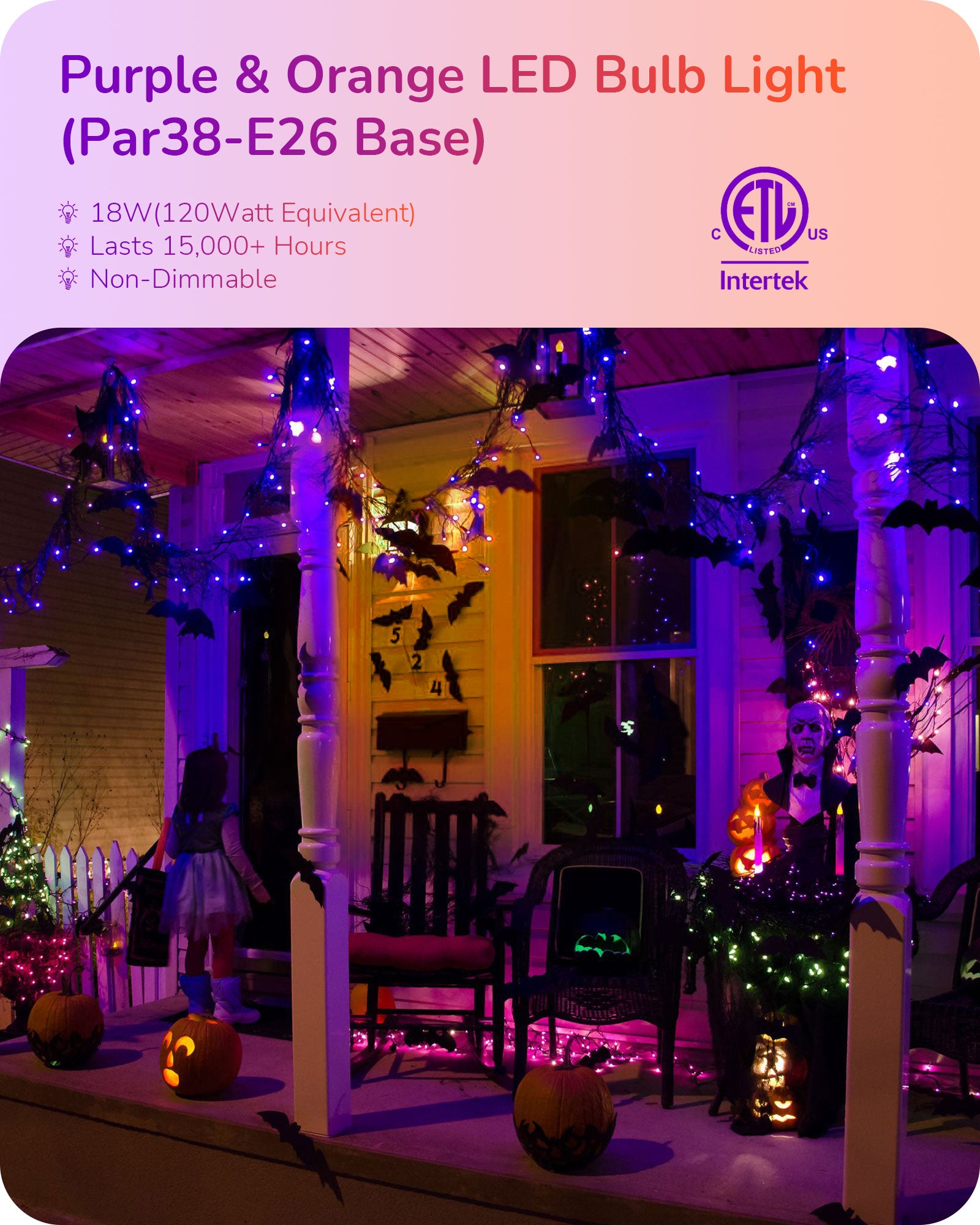 EDISHINE PAR38 Dimmable 18W(120W Equivalent) E26 Base Purple & Orange Flood Light Bulb, 2 Pack-HDCP38A-B2B