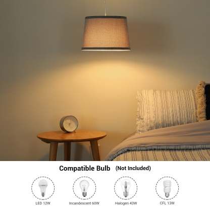 EDISHINE Plug in Pendant Light, Hanging Light with 15Ft Clear Cord, On/Off Switch, White Fabric Shade, Pendant Light Fixture for Bedroom, Kitchen, Living Room, Dining Table-HPIP08C