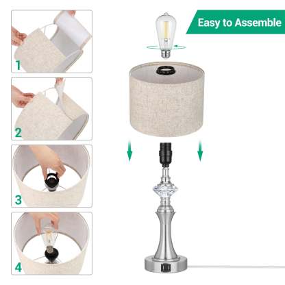 EDISHINE 3-Way Dimmable Touch Control Table Lamp with 2 USB Ports, 2 Pack-HLTL06C1