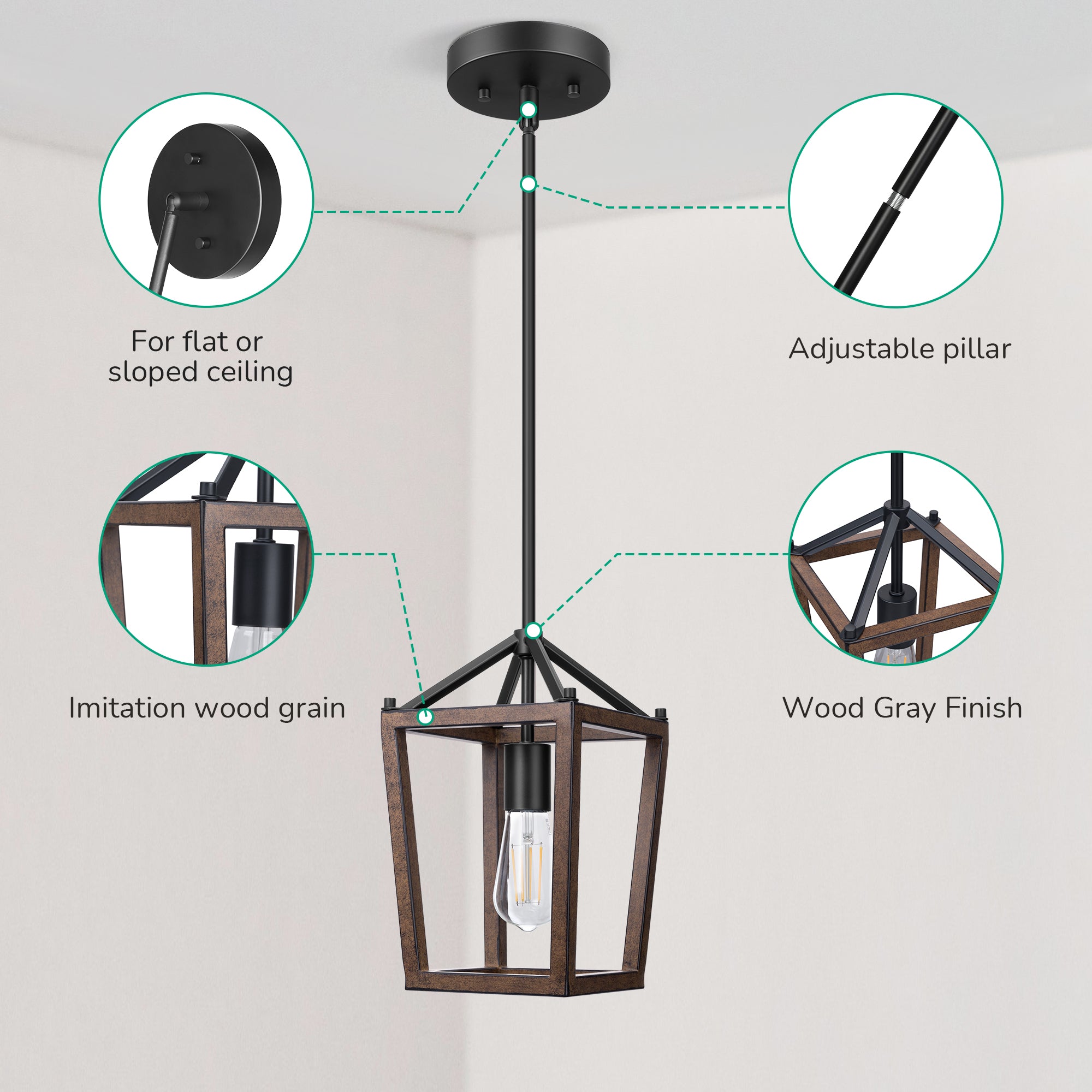 EDISHINE Industrial Farmhouse Adjustable Height Pendant Lights (1 Pack)-HHPL09B-B2B