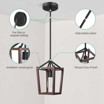 EDISHINE Industrial Farmhouse Adjustable Height Pendant Lights (1 Pack)-HHPL09B-B2B