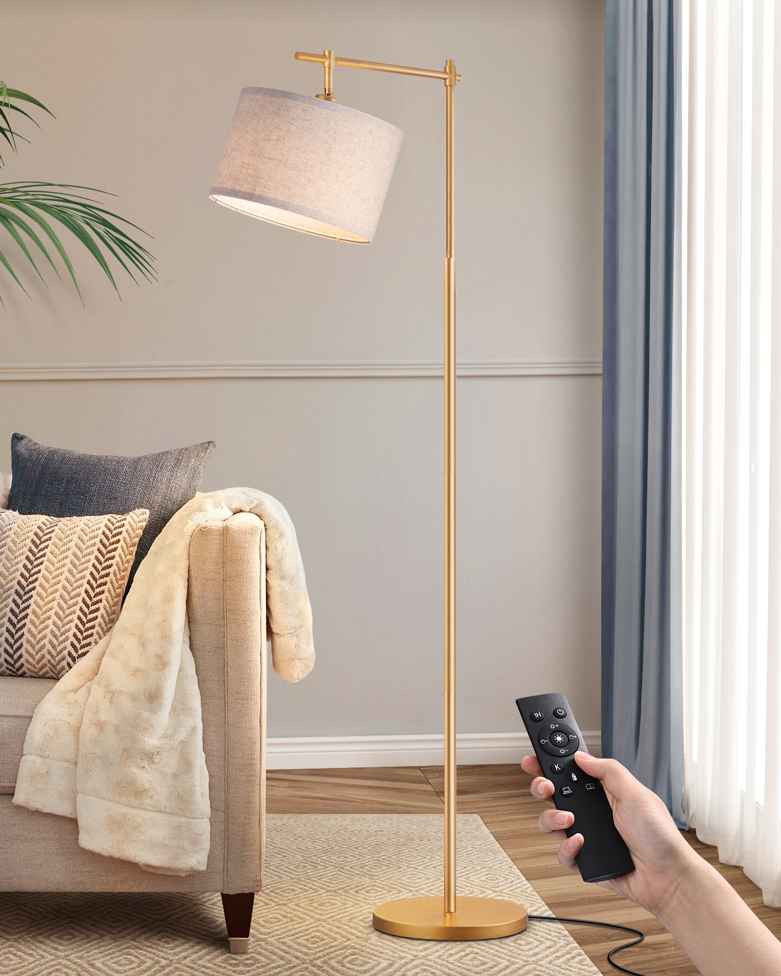 EDISHINE Dimmable Gold Floor Lamp with Remote Control-HFLG54A-B2B