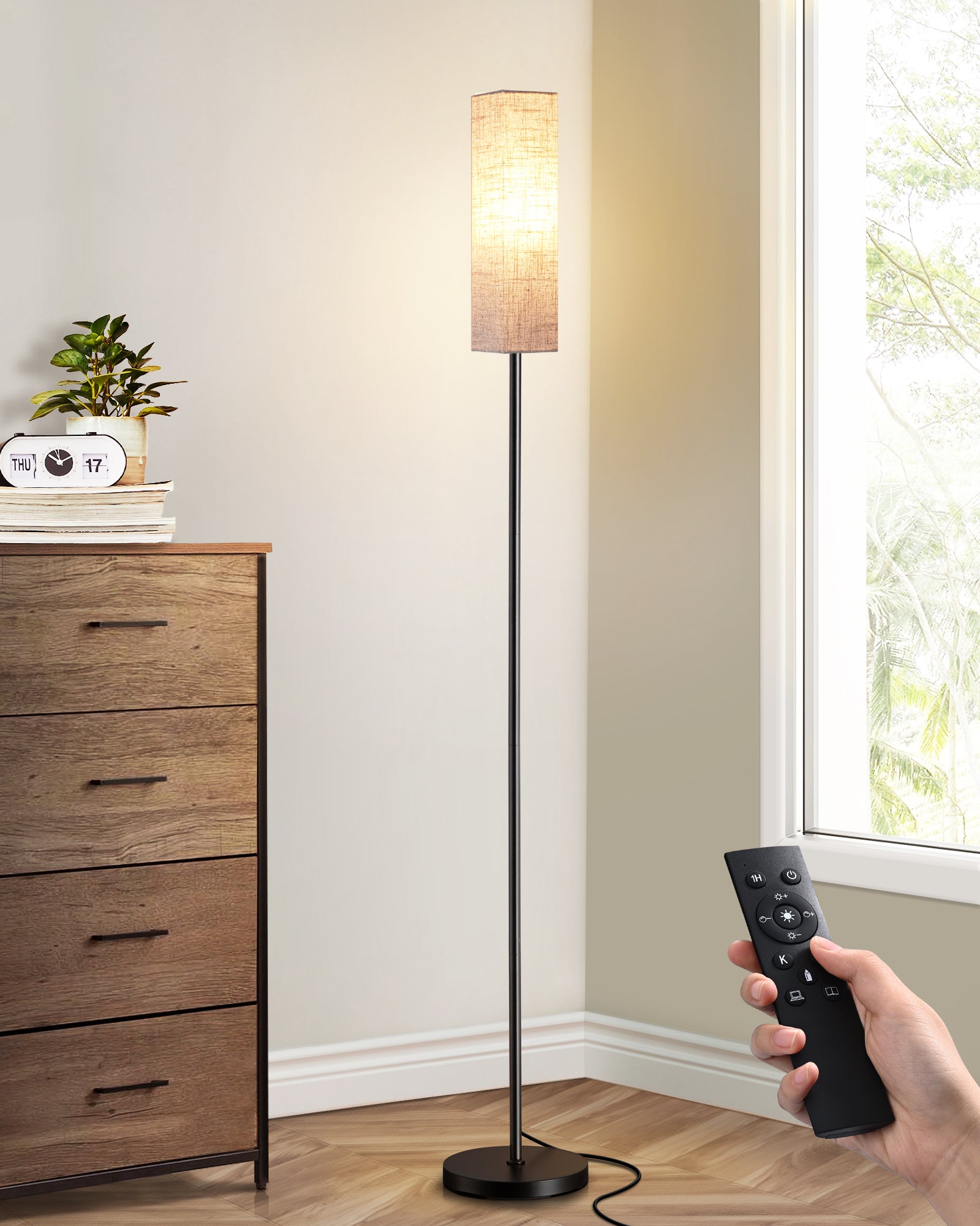 EDISHINE Pole Floor Lamp with Fabric Shade-HFLEC2B