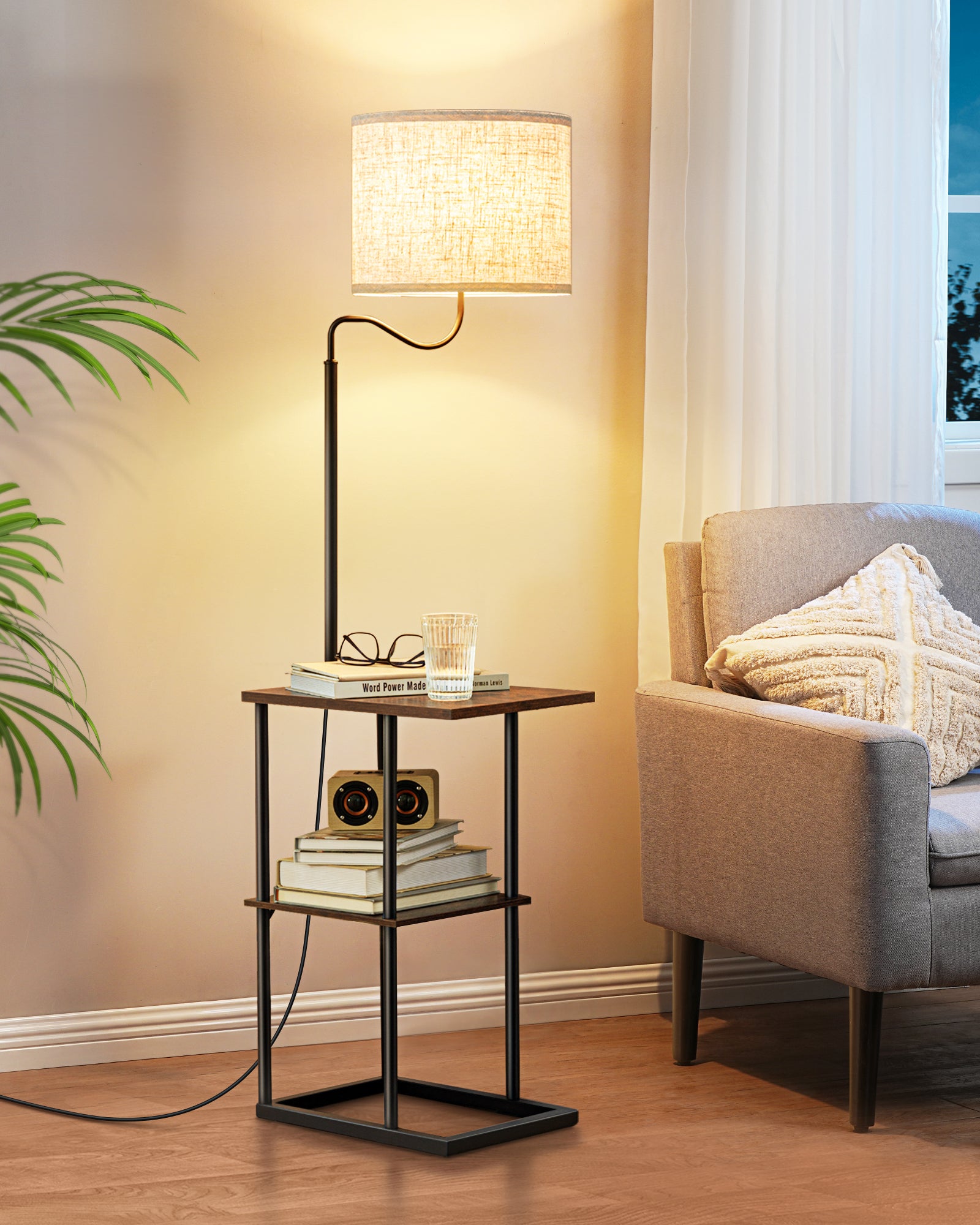 EDISHINE 60" Floor Lamp with Table-HLFL06K