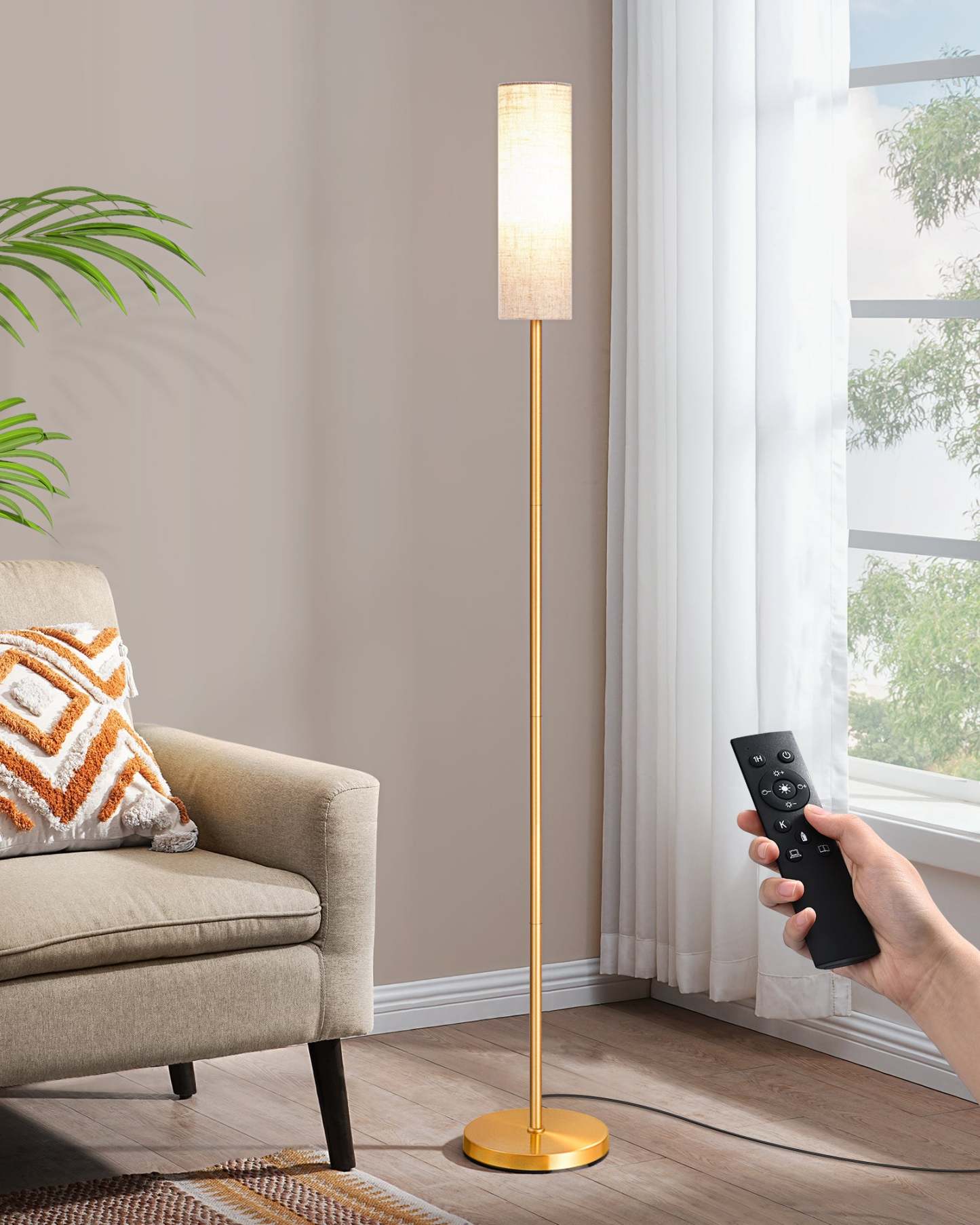 EDISHINE 65" 2700K-6000K Gold LED Corner Floor Lamp-F1HFLEC1A