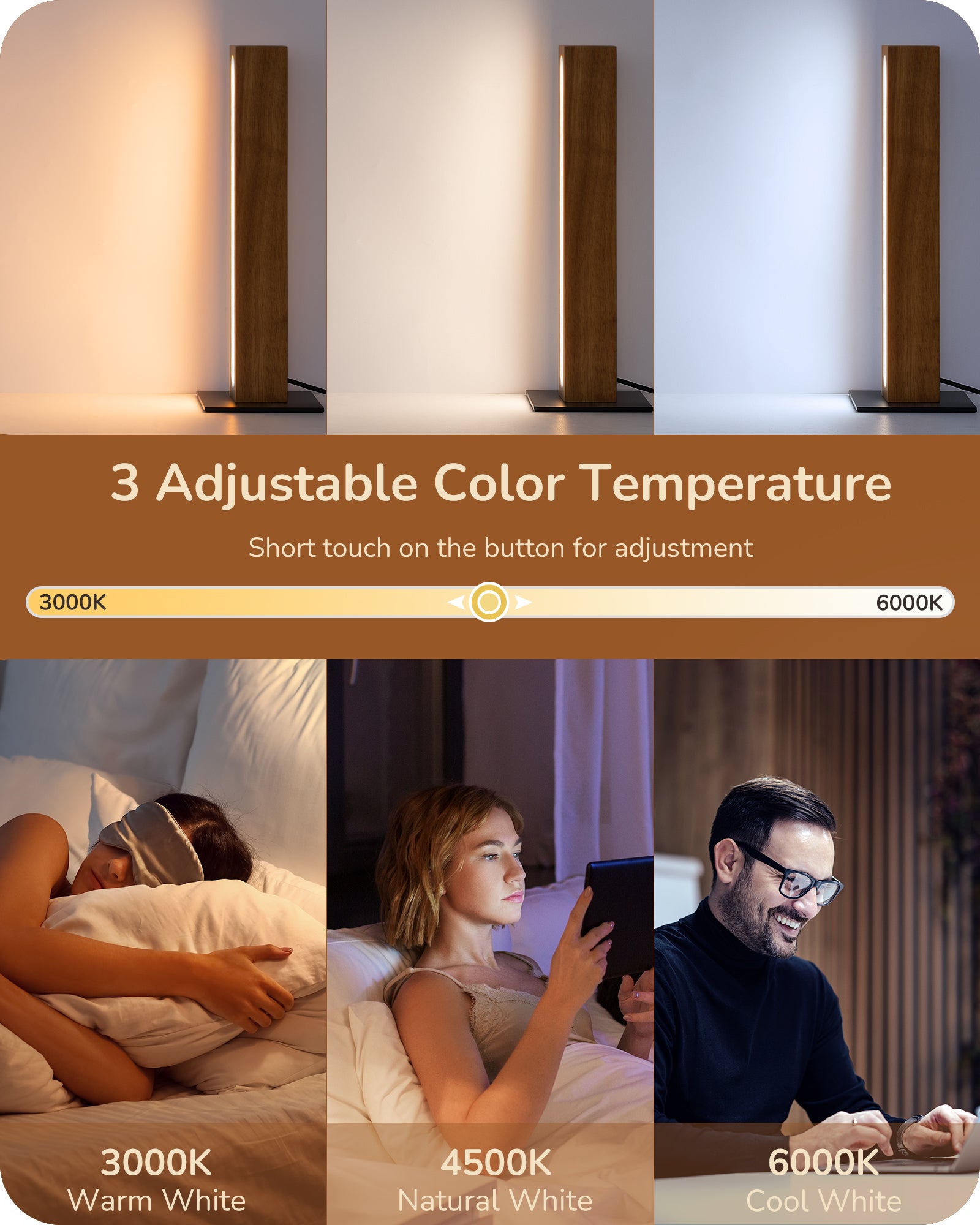 EDISHINE LED Table Lamp, 3 Color Temperature, Stepless Dimmable & Memory Function, Touch Control-HLTL12L