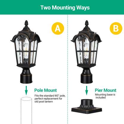 EDISHINE Dusk to Dawn Outdoor Post Light with Pier Mount Base-HOPL01A