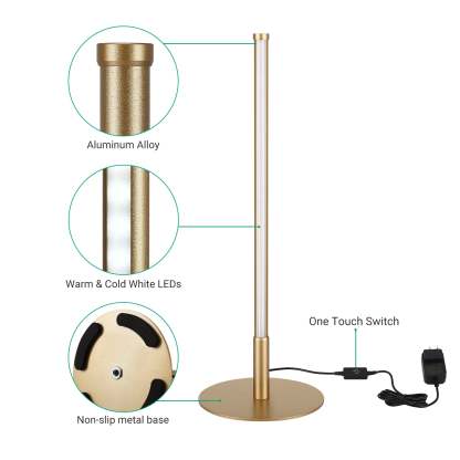 EDISHINE  Dimmable Gold 6W Table Lamp with 3 Colour Temperature & Touch Controller, 1 Pack-HLTL02G