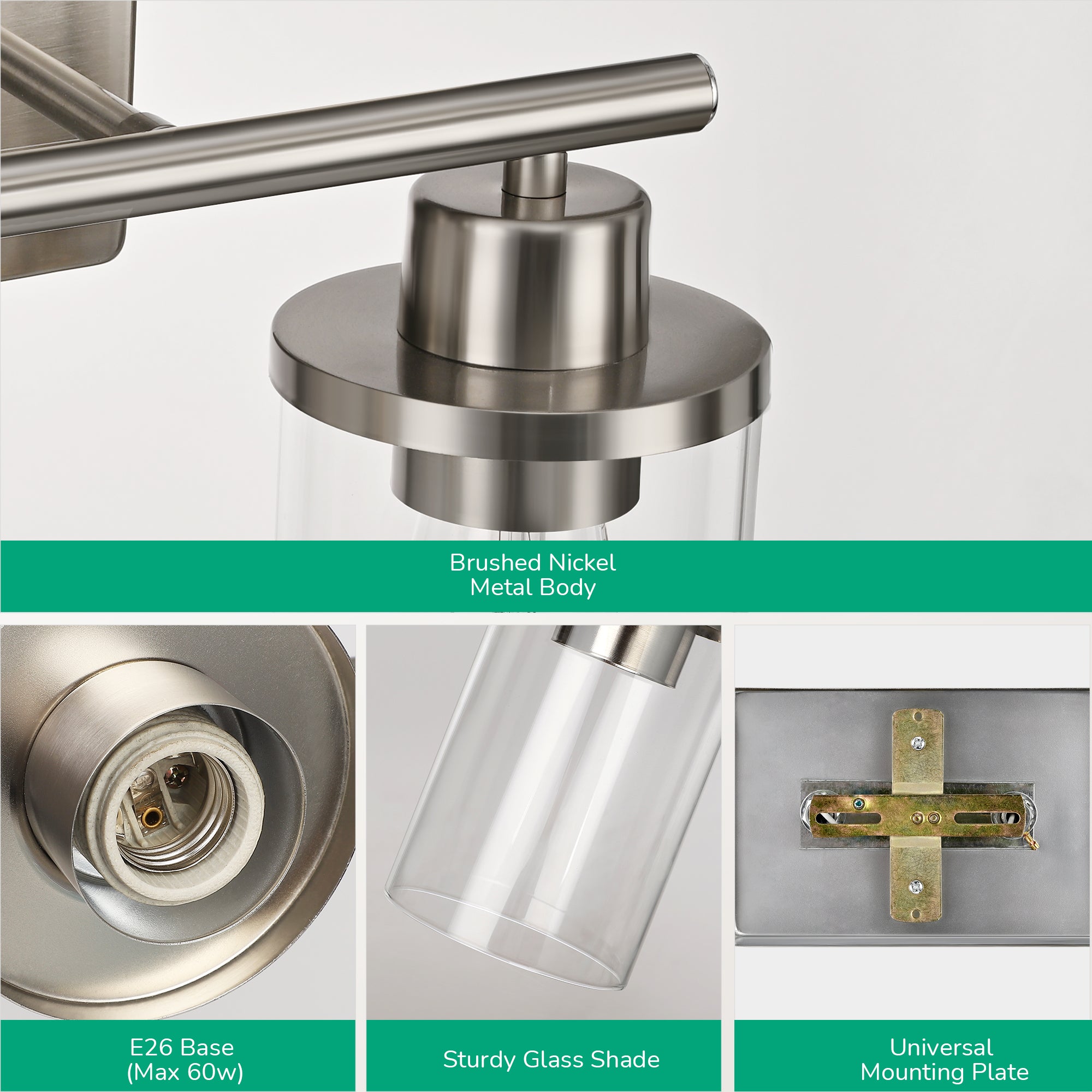 EDISHINE Silver Bathroom Light Fixtures-HHVL02B
