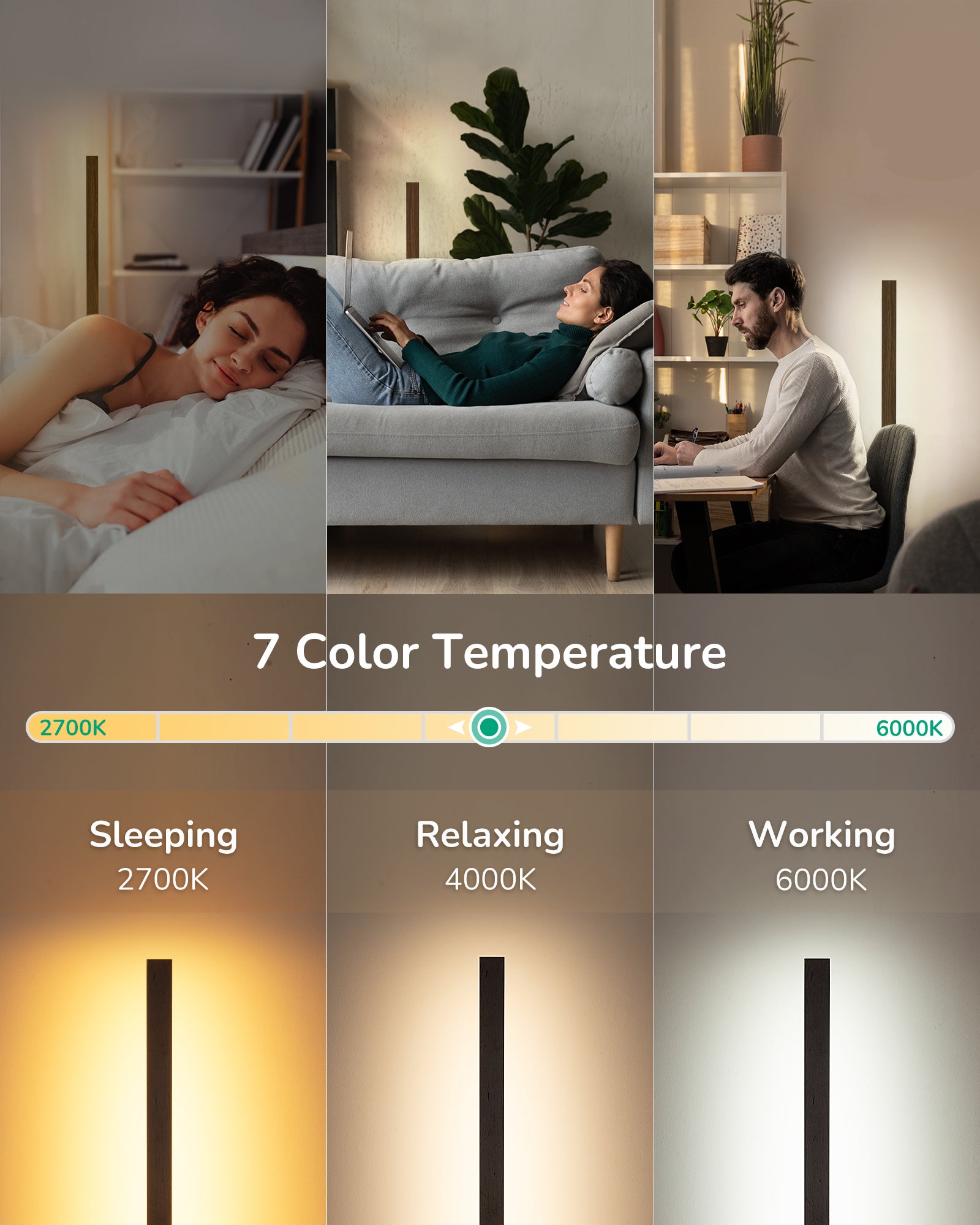 EDISHINE 46" Dimmable Wood Corner Floor Lamp with Remote, 7 Color Temperature-HFLK02V