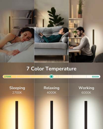 EDISHINE 46" Dimmable Wood Corner Floor Lamp with Remote, 7 Color Temperature-HFLK02V
