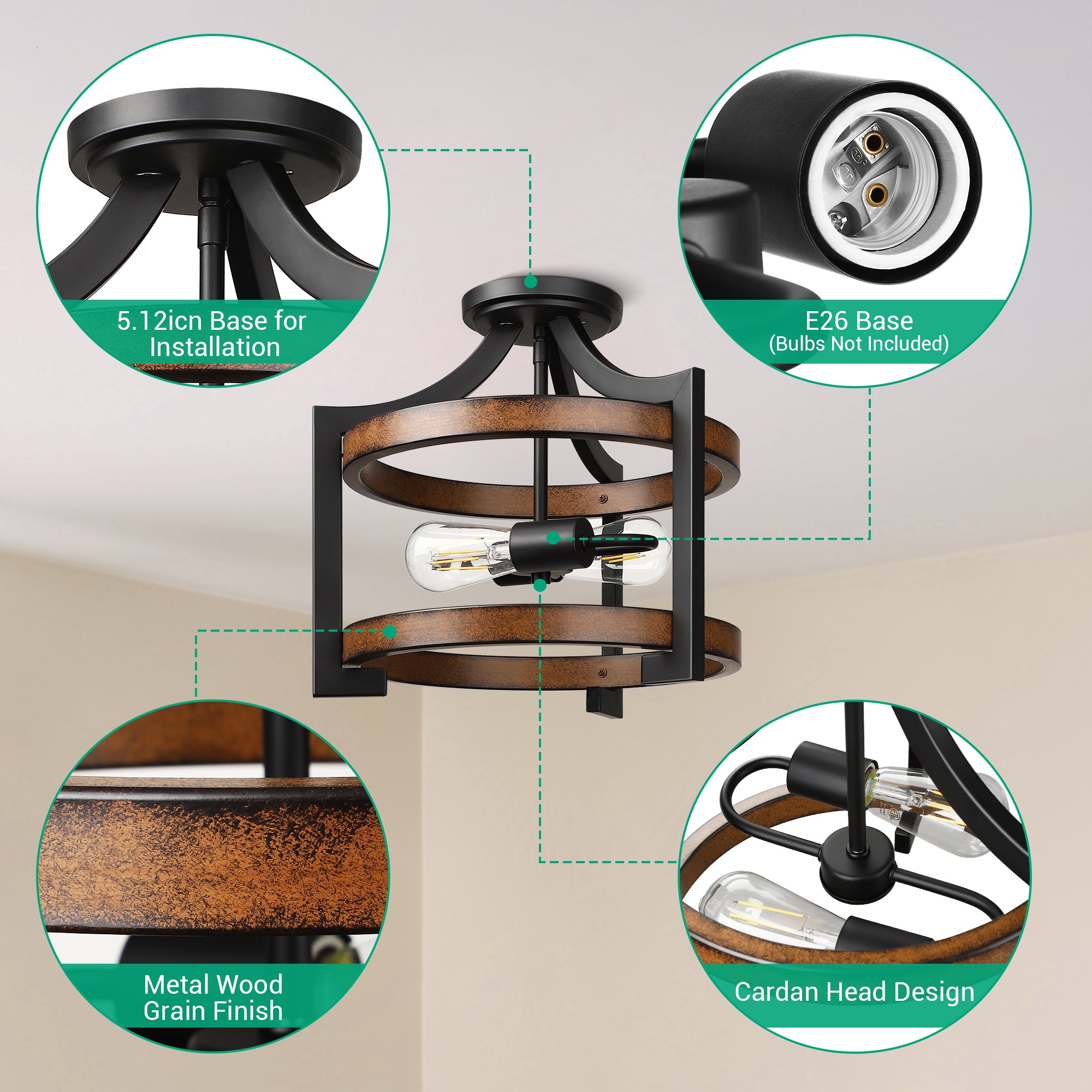 EDISHINE Semi Flush Mount Ceiling Light-HSCL04A