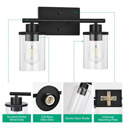 EDISHINE Matte Black Bathroom Light Fixtures-HHVL01B
