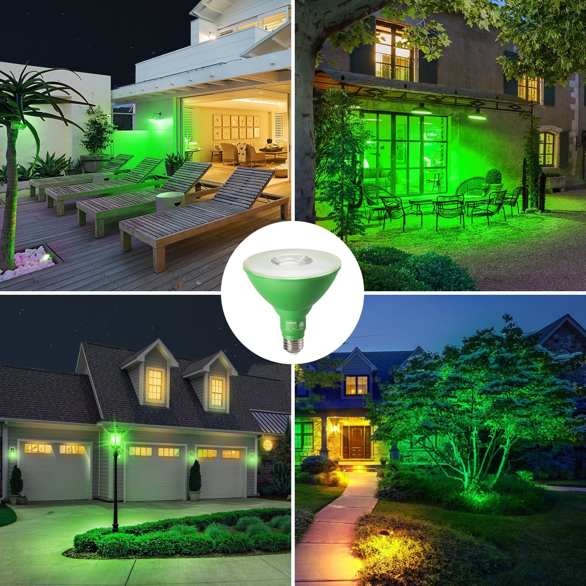 EDISHINE 18W Dimmable Green Flood Light Bulbs (2 Pack)-HLBP38E