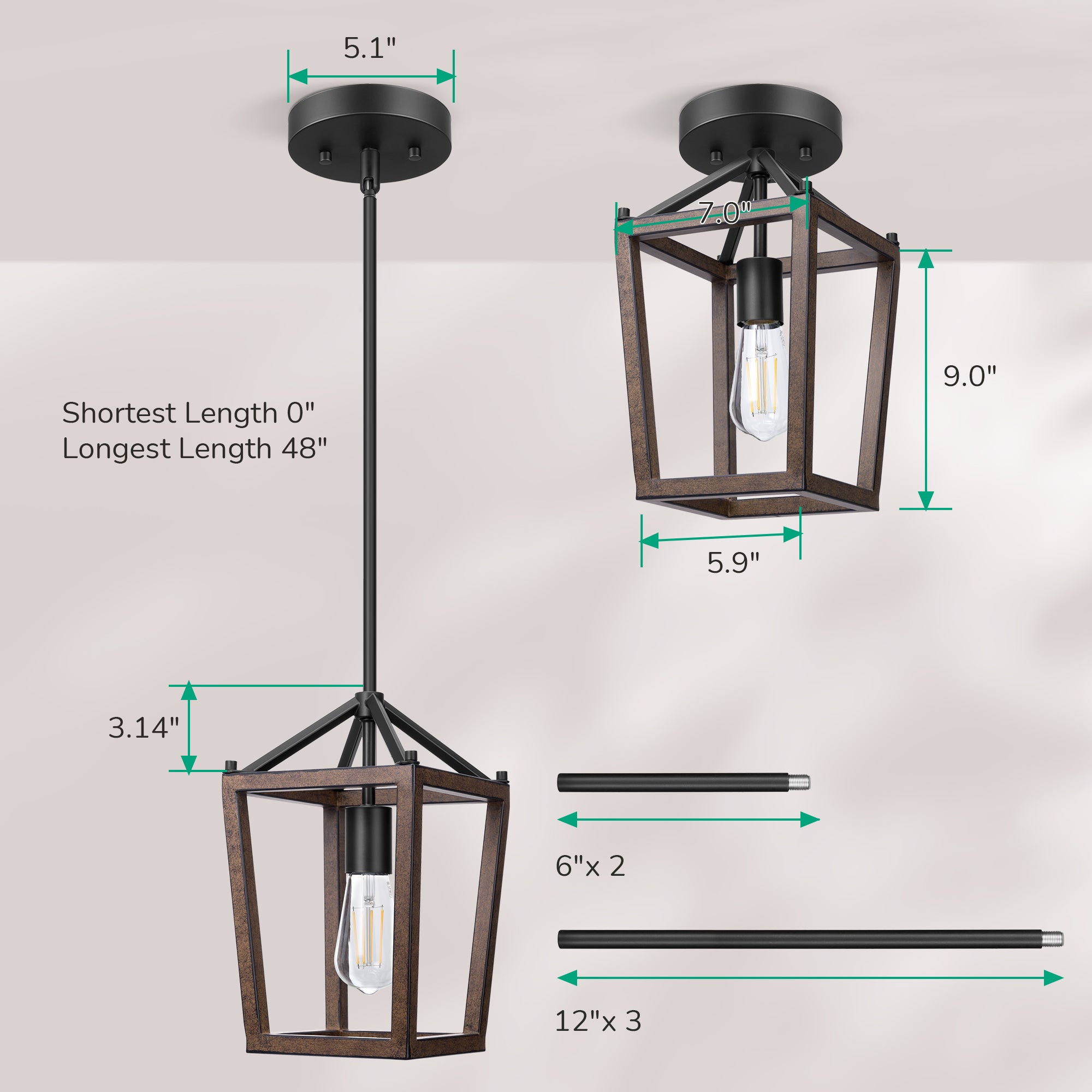 EDISHINE Industrial Farmhouse Adjustable Height Pendant Lights (1 Pack)-HHPL09B-B2B