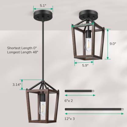 EDISHINE Industrial Farmhouse Adjustable Height Pendant Lights (1 Pack)-HHPL09B-B2B