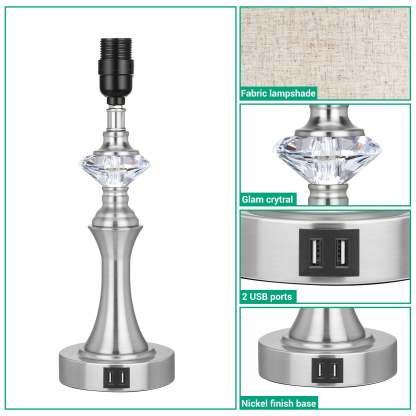EDISHINE 3-Way Dimmable Touch Control Table Lamp with 2 USB Ports, 2 Pack-HLTL06C1