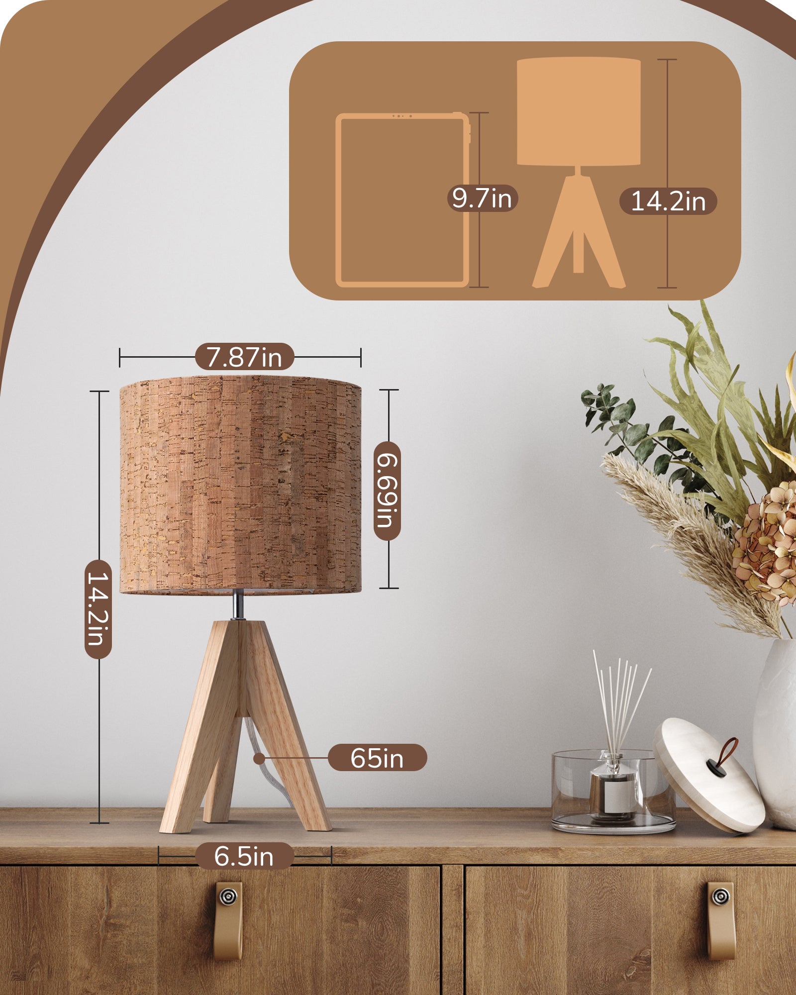 EDISHINE 14.2″ Wooden Tripod Table Lamp with ON/Off Switch, 1 Pack-HLTL05N