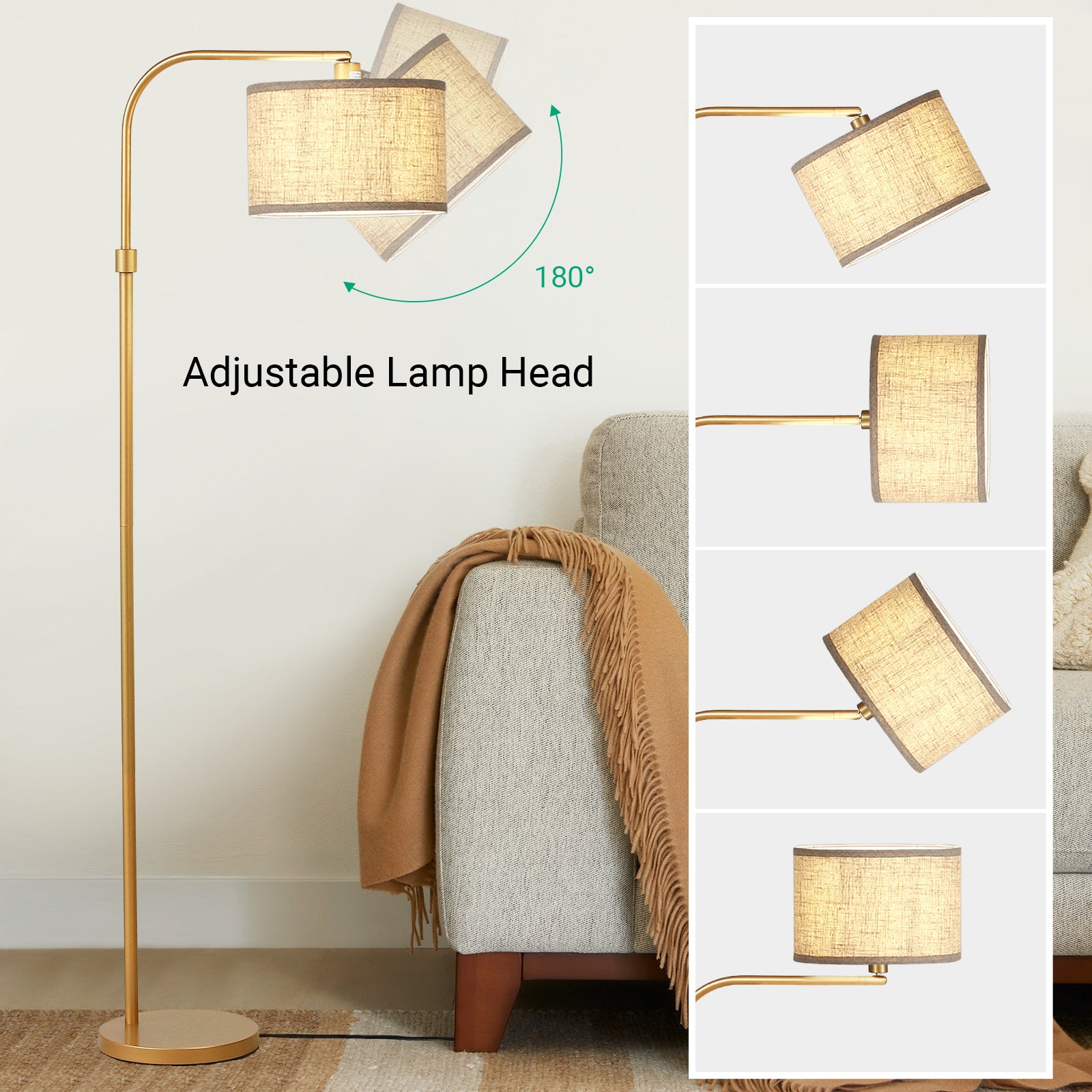 EDISHINE 62" Modern Arched Gold Floor Lamp-HLFL04G