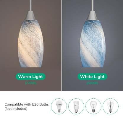 EDISHINE Handcrafted Art Glass Pendant Light Fixtures, Adjustable Cord (1 Pack)-HHPL08C