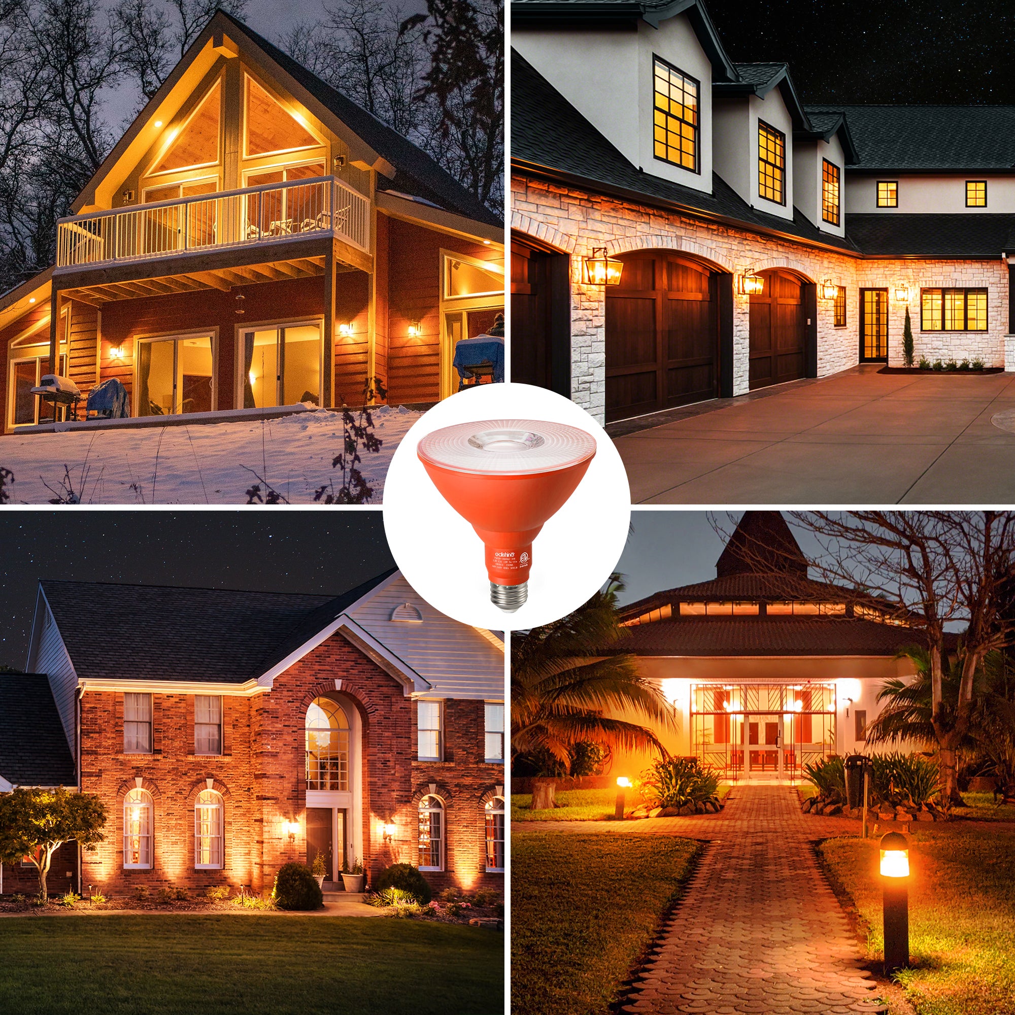 EDISHINE 18W Dimmable Orange Flood Light Bulb (2 Pack)-HLBP38C