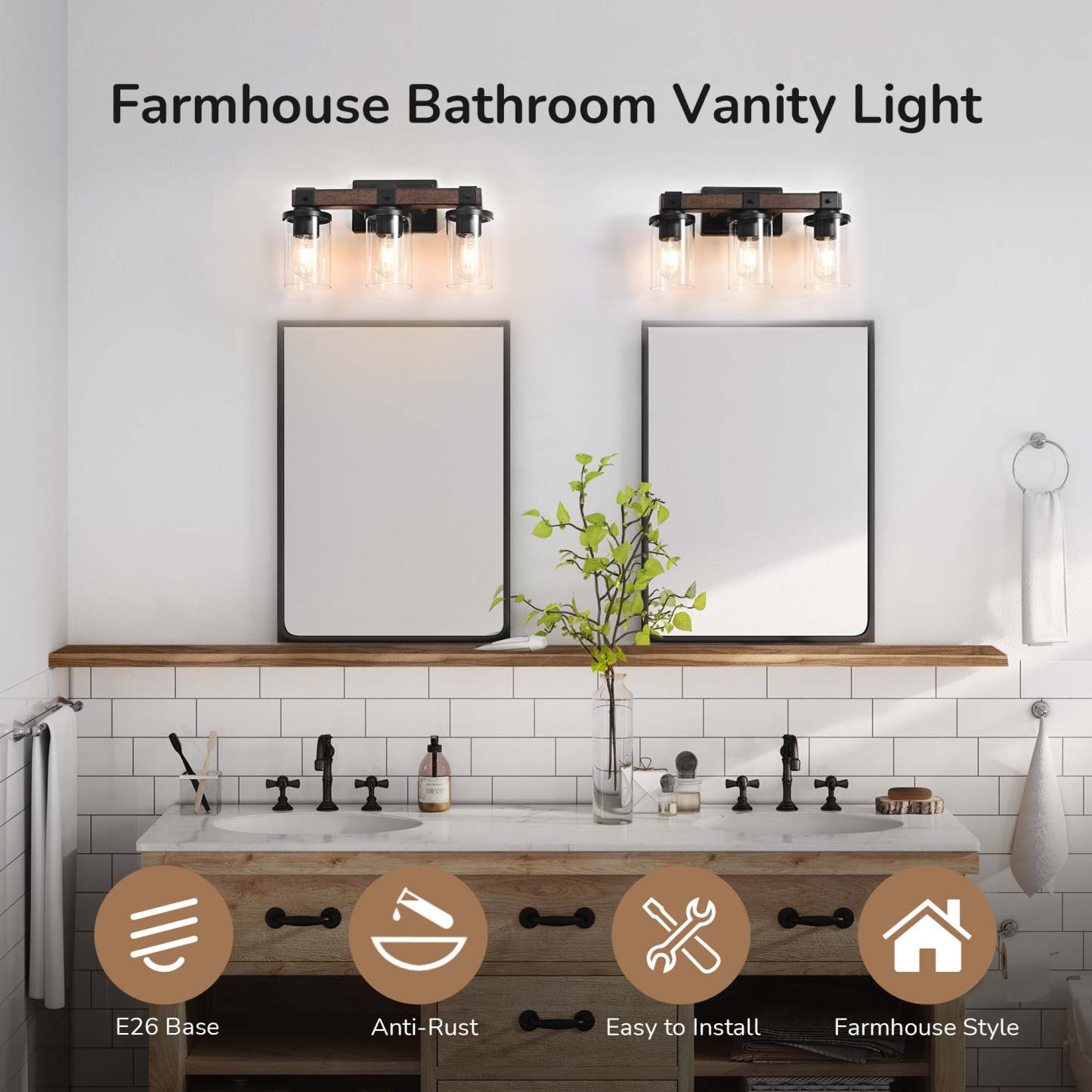 EDISHINE Farmhouse Vanity Lights for Bathroom-HHVL02D-B2B