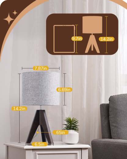 EDISHINE 14.2″ Walnut Color Wooden Tripod Table Lamp, 1 Pack-HLTL05R