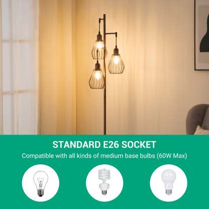 EDISHINE Industrial Tree Floor Lamp with with 3 Elegant Teardrop Cage Head (1 Pack)-HOFL03F