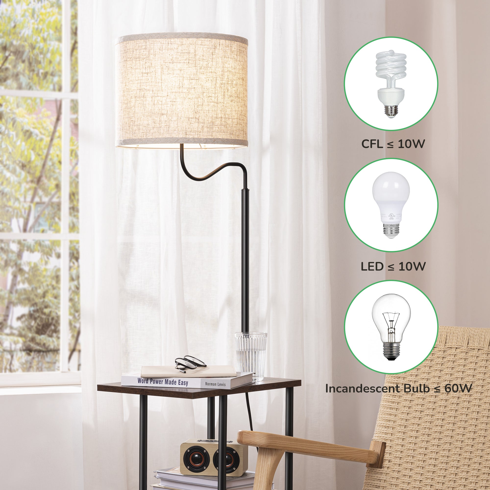 EDISHINE 60" Floor Lamp with Table-HLFL06K